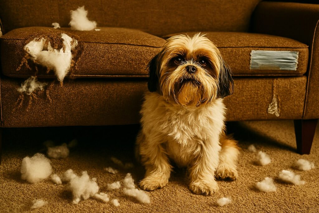 A shih tzu and a destroyed couch: How to stop dogs from chewing furniture.